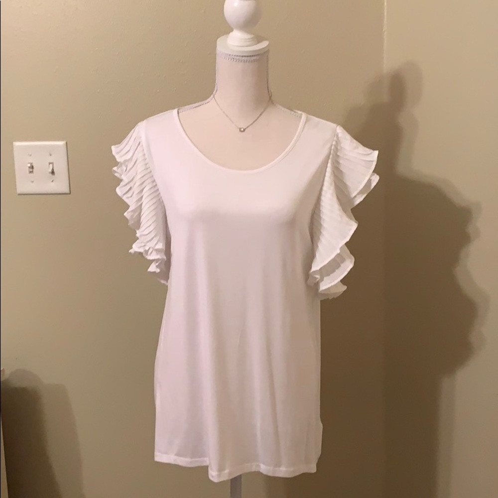 Kaari Blue White Ruffle Blouse Size XL